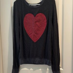 Wildfox Large Red Glittery Sparkling Heart graphic pullover sweatshirt size S
